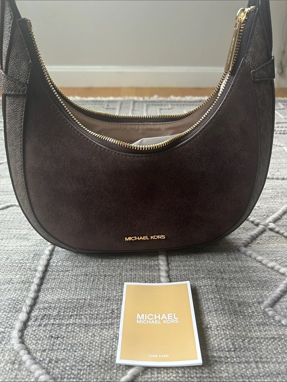 Michael Kors Preston Dark Chocolate Brown Suede & Leather Hobo Shoulder Bag- NWT